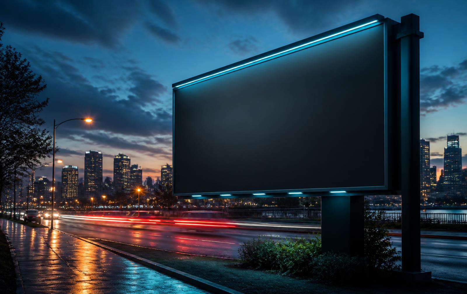 Roadside billboard site reserved for the campaign at dusk
